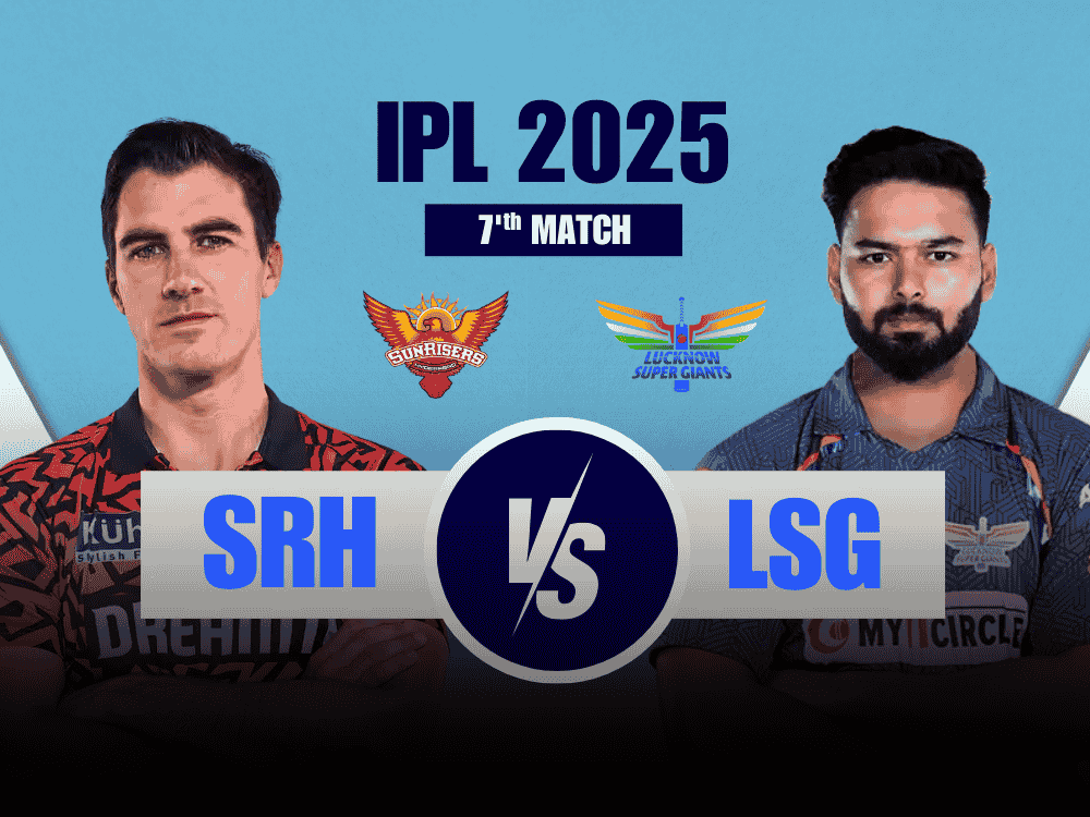 Today match prediction of SRH vs LSG 6th match IPL 2025. Left side Pat Cummins in SRH jersey, right side Rishabh Pant in LSG jersey.