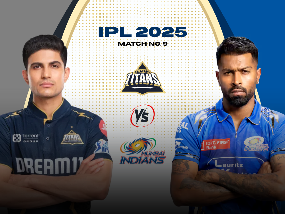 GT vs MI Today Match Prediction. Shubman Gill on left side and Hardik Pandya on right side of the banner.