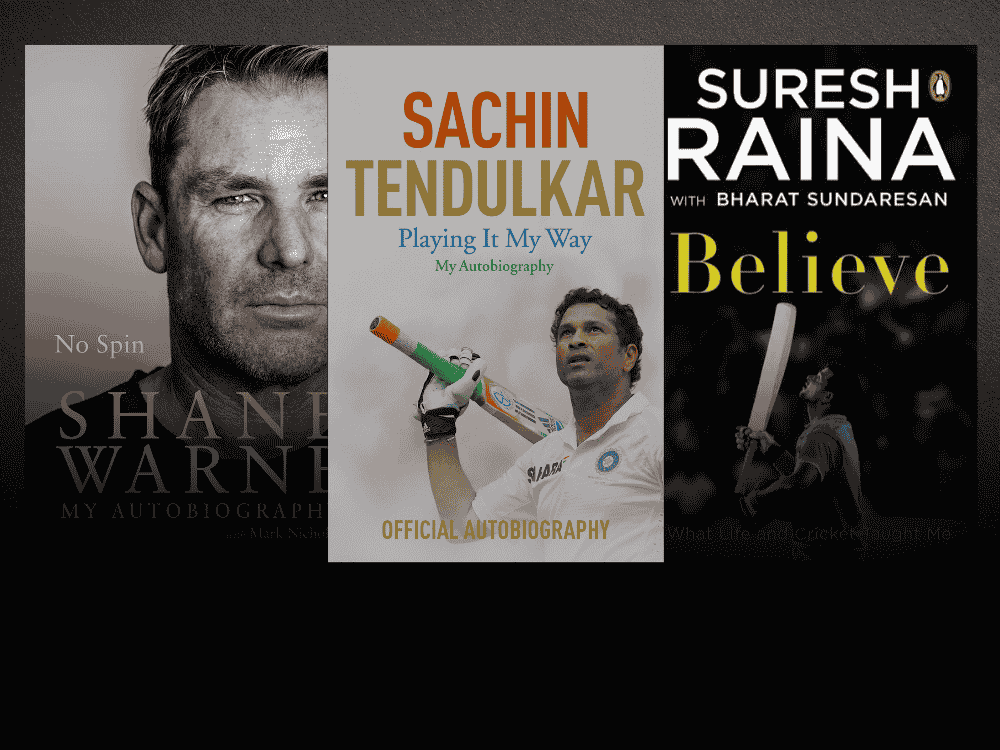 Cricket Books of Shane Warne, Sachin Tendulkar, and Suresh Raina displayed on poster for World Book Day.