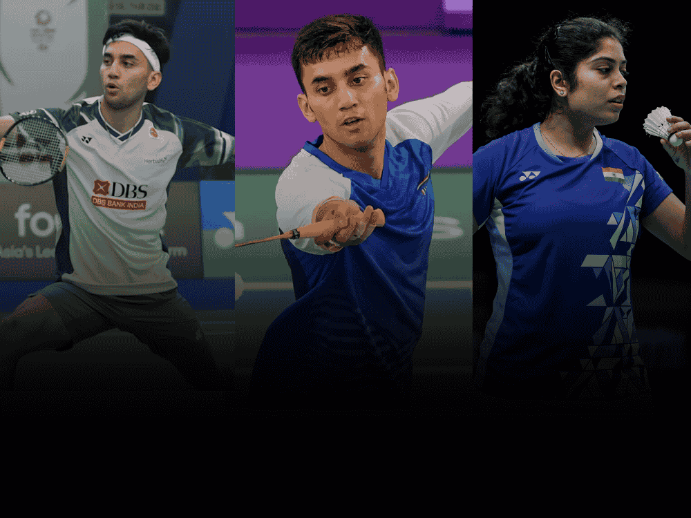 Poster showing Indian badminton players, Lakshya Sen, Priyanshu Rajawat and Aakarshi Kashyap. Sen and Rajawat out of Thailand open while Aakarshi kept India's hope alive.