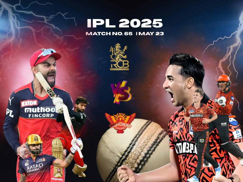 Today match prediction for IPL 2025 Match 65 features RCB vs SRH with star players showcased in an electrifying poster clash.