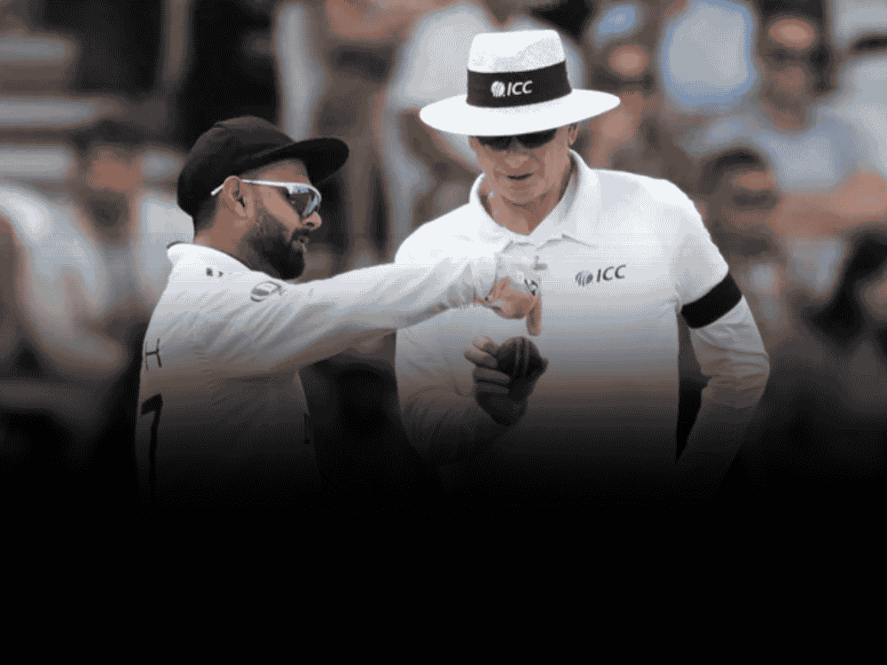 Rishabh Pant showing frustration toward the umpire after his request to change the ball was denied, an incident that led to him receiving a demerit point from ICC