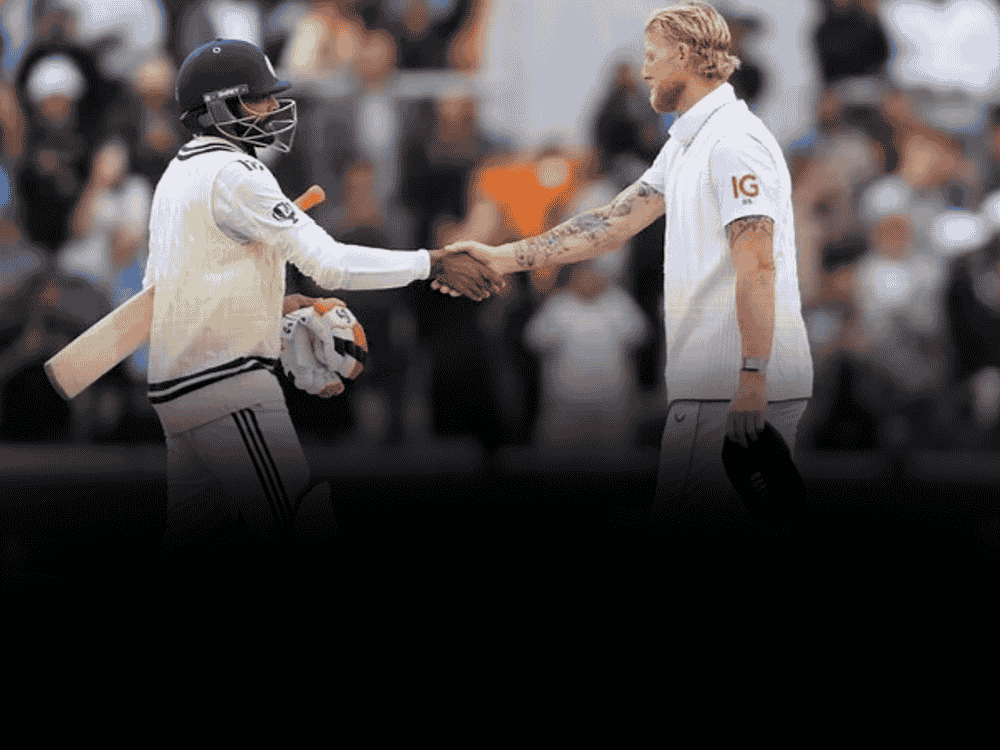 Ravindra Jadeja and Ben Stokes shaking hands with mutual respect after the intense India vs England 4th Test ends in a hard-fought draw at The Oval.