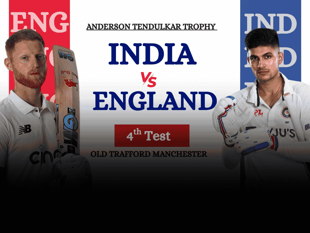 Today match prediction poster for India vs England Test, showing England captain Ben Stokes on the left and India captain Shubman Gill on the right