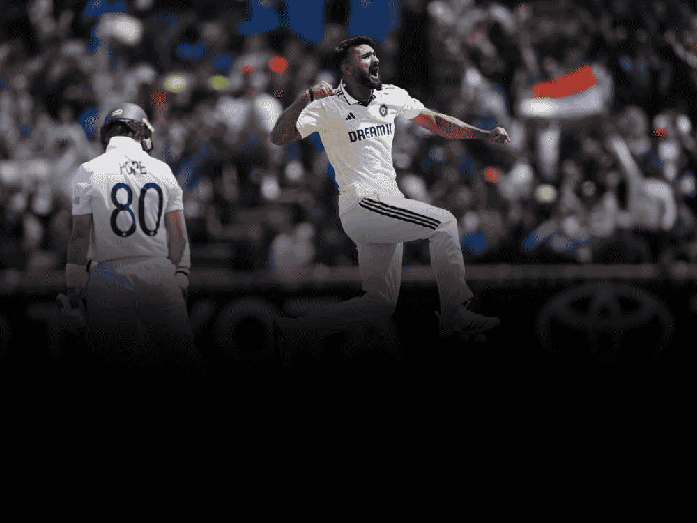 Akash Deep celebrates passionately after dismissing Ollie Pope during the 2nd India vs England Test at Edgbaston, where India secured a historic 336-run victory.