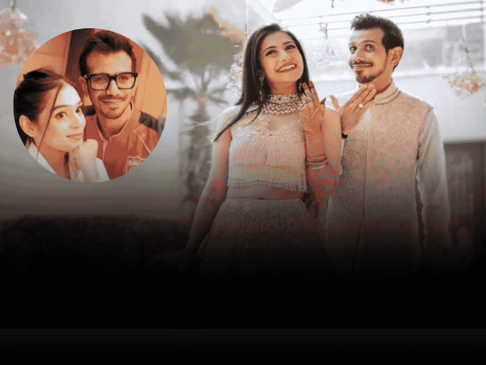 Image showing Yuzvendra Chahal and Dhanashree Verma during their wedding, with a second image of Chahal and RJ Mahvash, highlighting post-divorce phase.